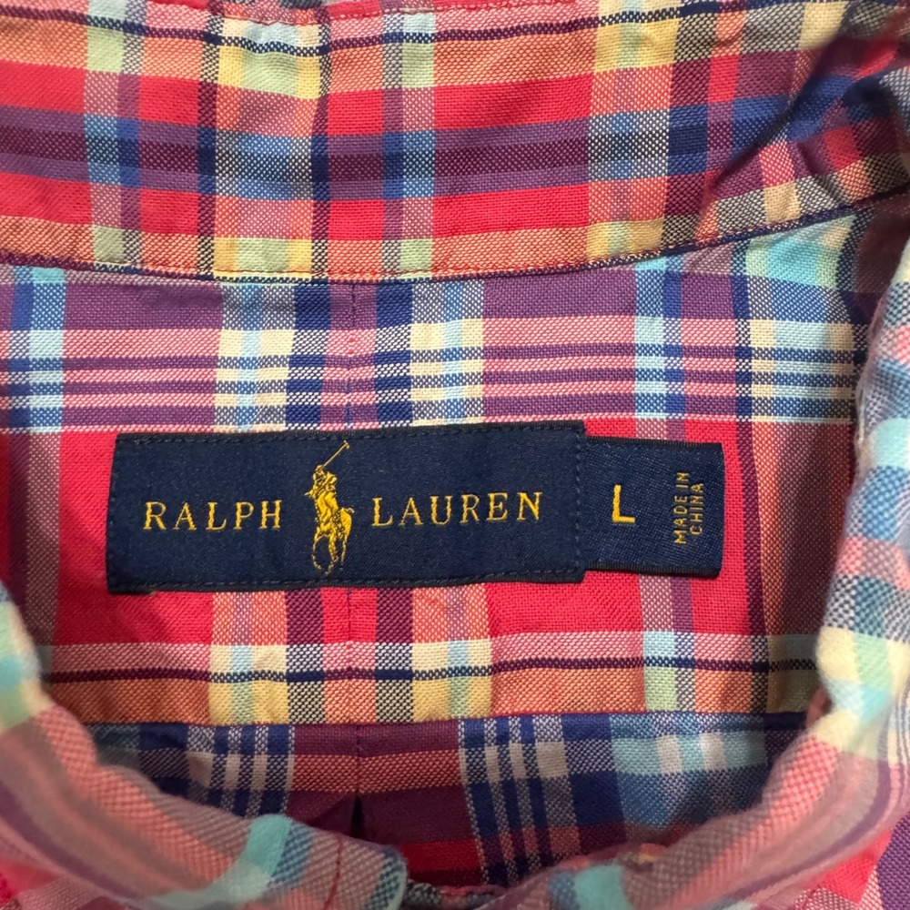Ralph Lauren Button Down Shirt Mens L Red Plaid Excellent Long Sleeve Pony Logo - Picture 3 of 7